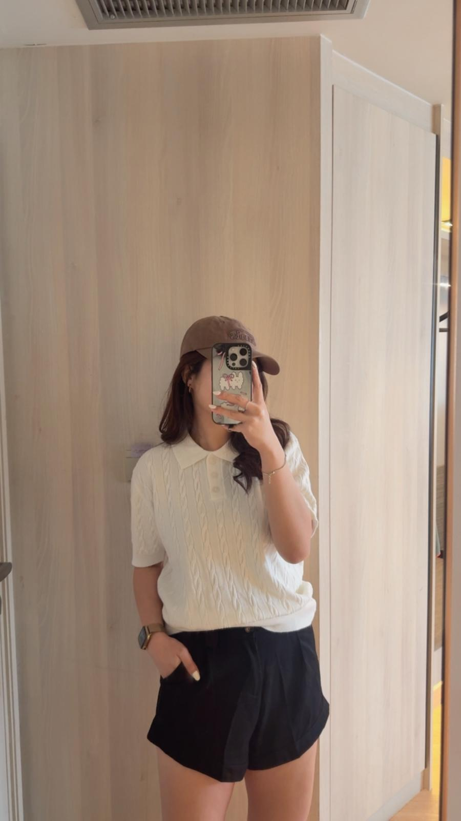 琥珀鈕棉麻短褲