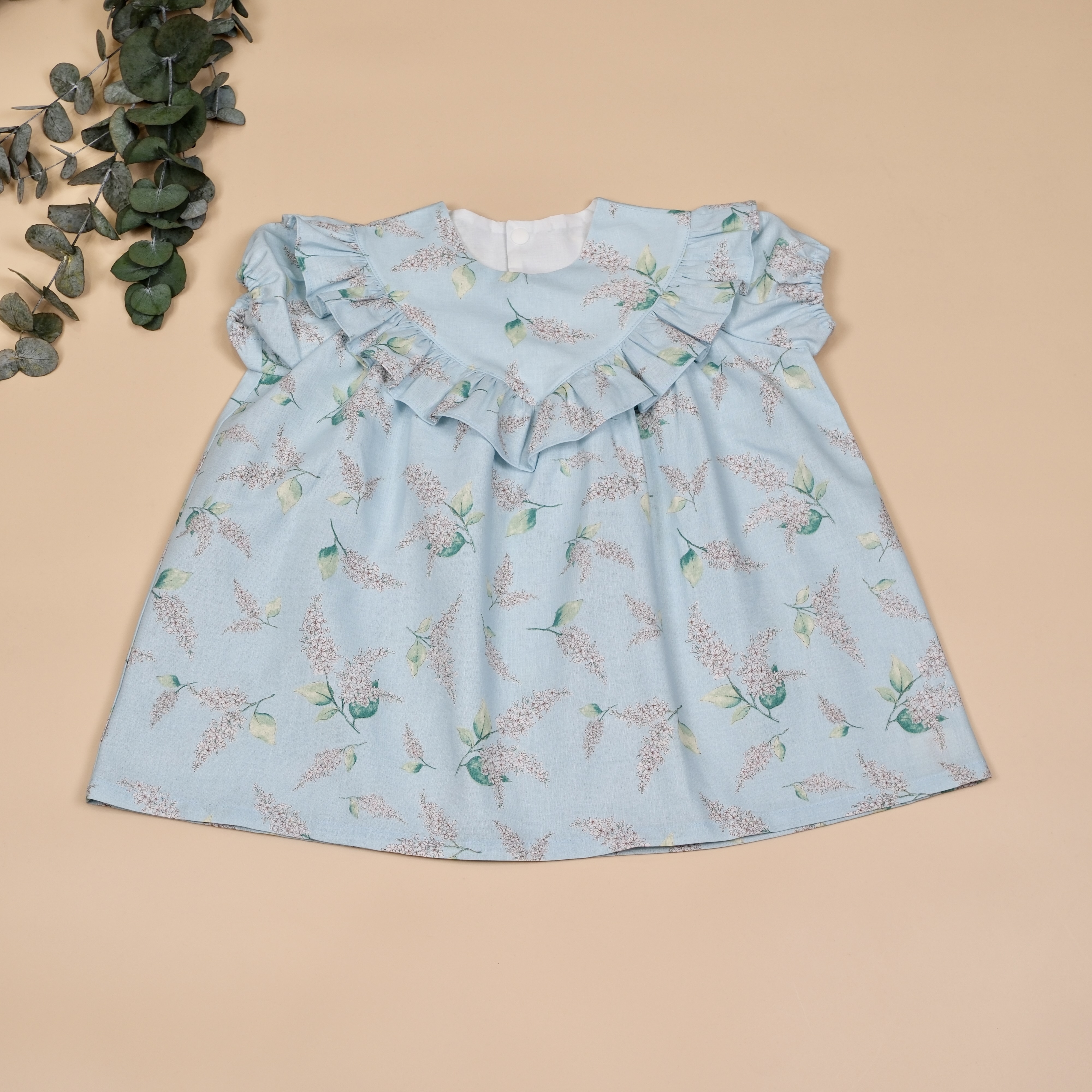 Brise Douce 花瓣領洋裝｜天藍丁香 ｜手作女童短袖洋裝