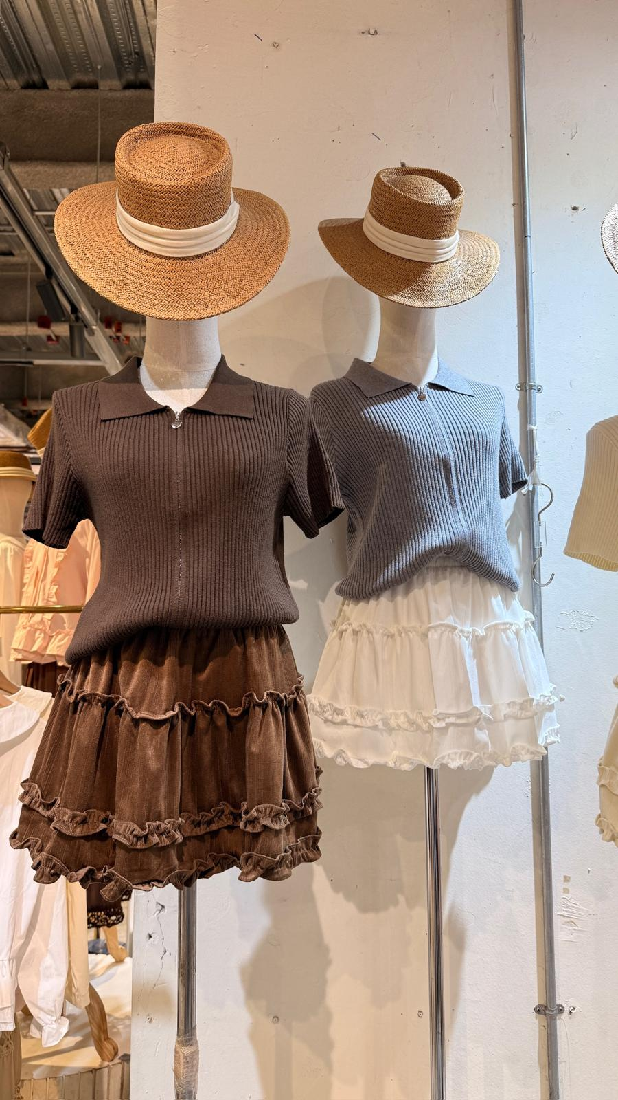 Ruffles絨面蛋糕短裙(啡色)