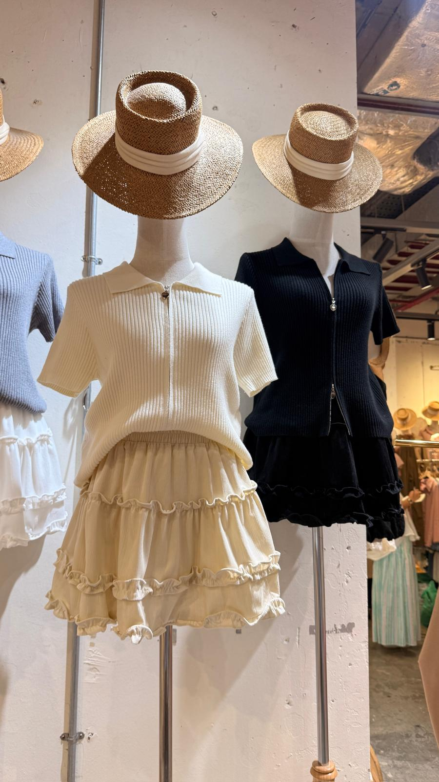 Ruffles絨面蛋糕短裙(黑色)