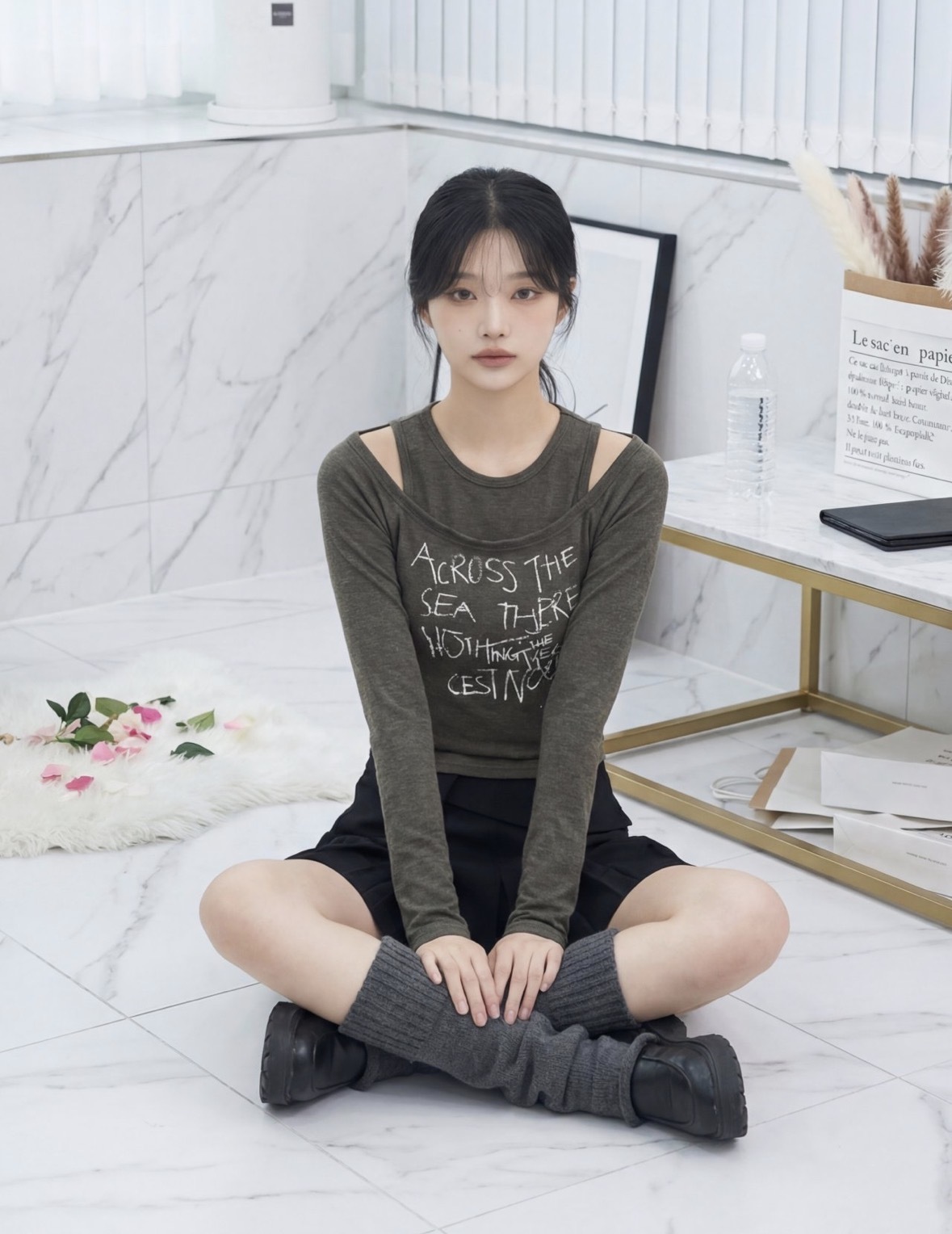 KOREA 假兩件短版上衣 三色入
