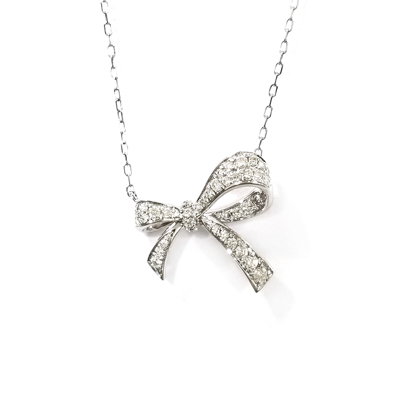 18K白金天然鑽石絲帶頸鏈