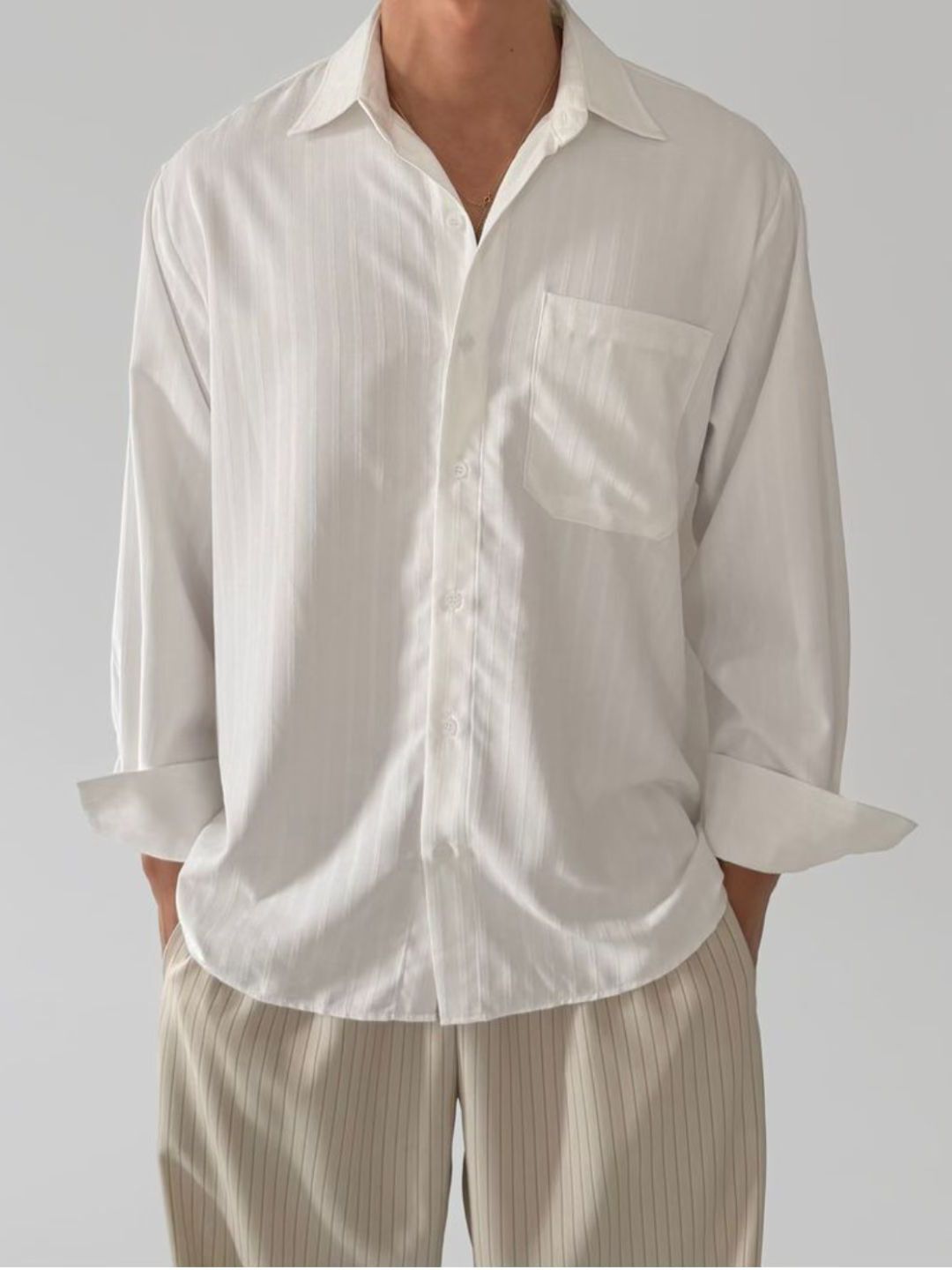 暗直紋長袖恤衫 ENOC-059S