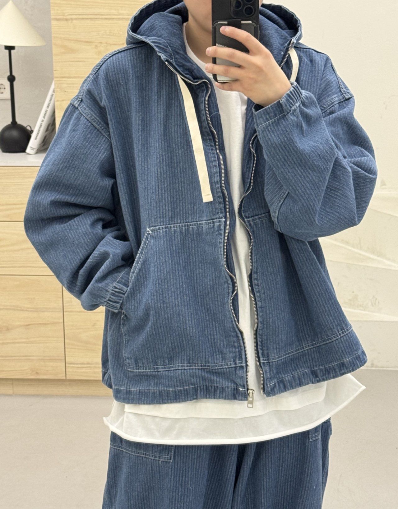 洗水牛仔連帽拉鍊外套 FARMERS-128JK