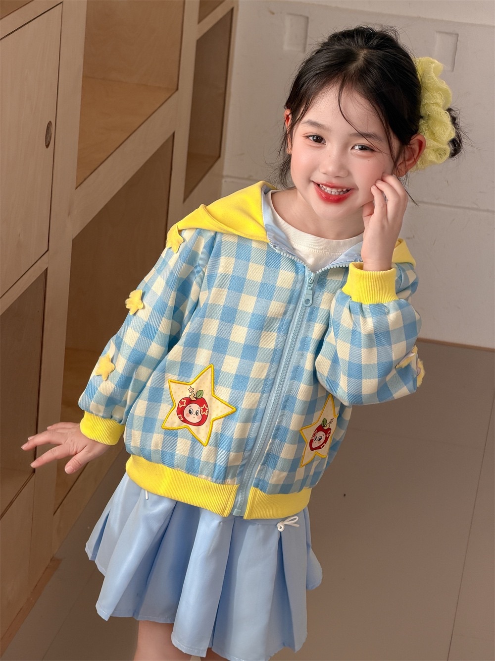 星星格子連帽外套