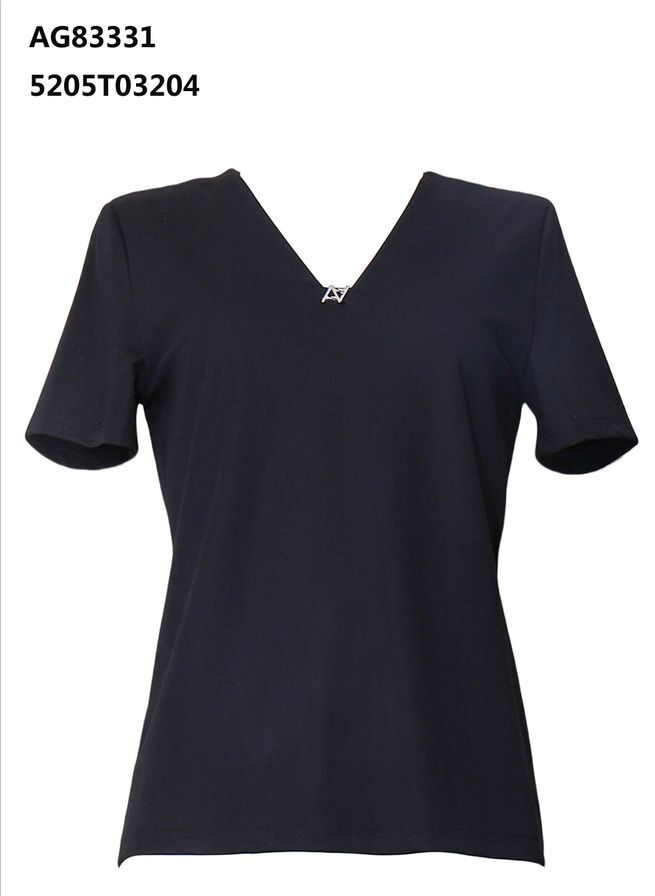 A45 ANOTHER ONE 純色V領彷吊墜設計上衣 - 黑色｜5205T03204