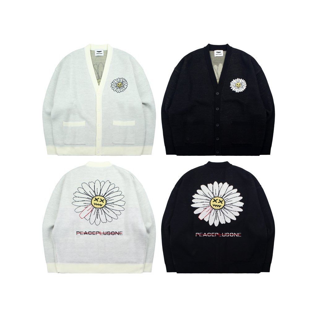 花花圖案英文字開胸針織外套 VAMPIRE-010JK