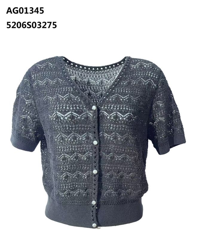 A55 ANOTHER ONE 鏤空花紋短袖針織開胸外套 - 黑色｜5206S03275