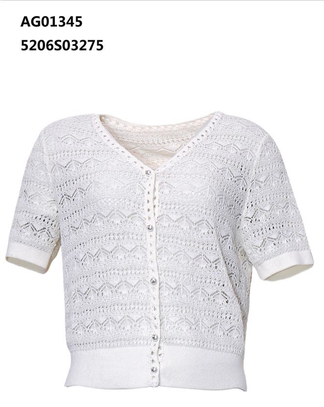 A56 ANOTHER ONE 鏤空花紋短袖針織開胸外套 - 月光白｜5206S03275