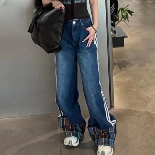 Adidas Originals Vintage WIDE LEG JEANS 格紋牛仔長褲