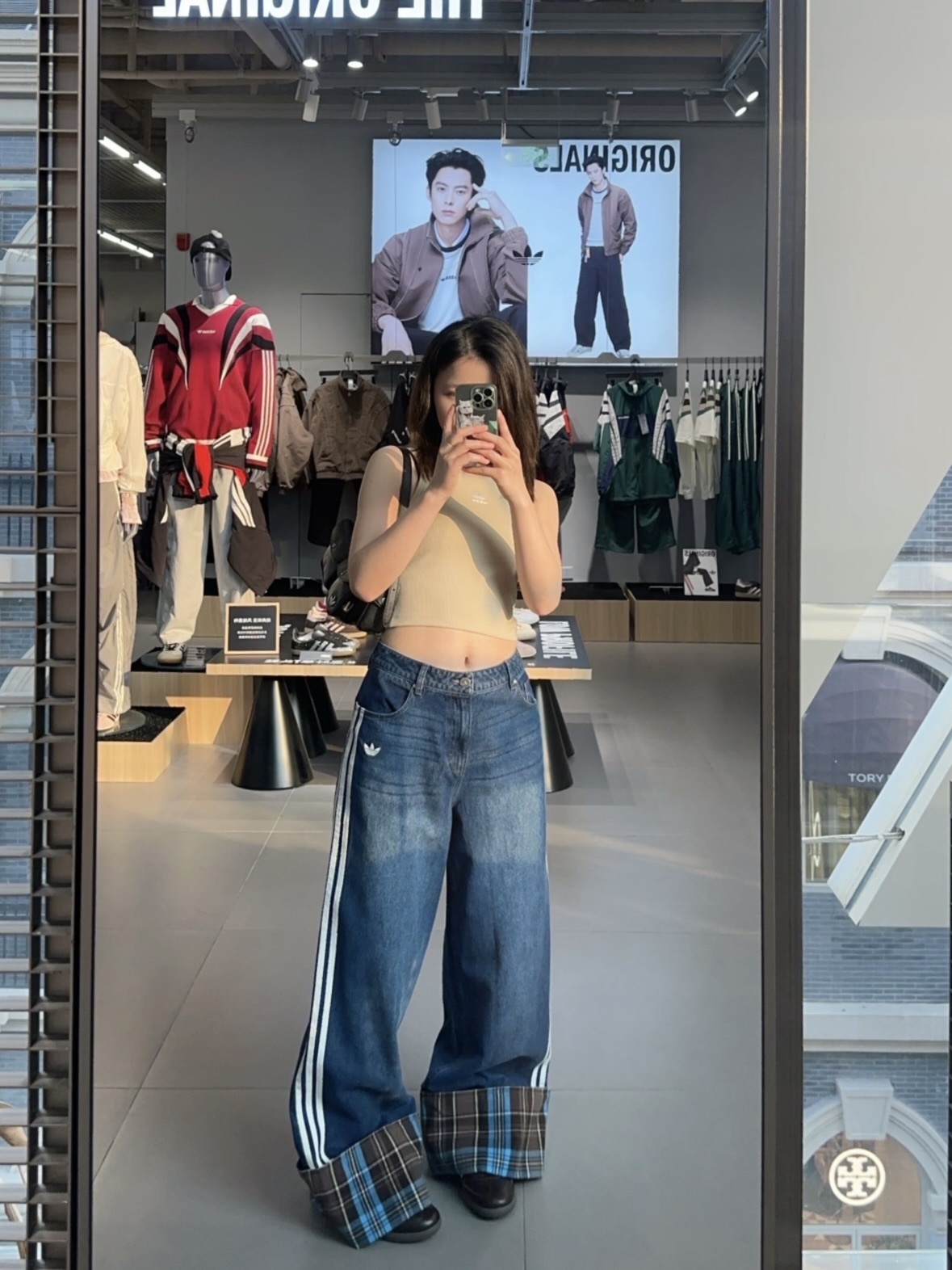 Adidas Originals Vintage WIDE LEG JEANS 格紋牛仔長褲