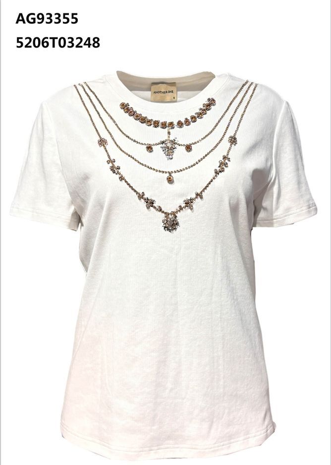 A58 ANOTHER ONE 頸鏈設計閃石短袖T-Shirt - 奶白色｜5206T03248