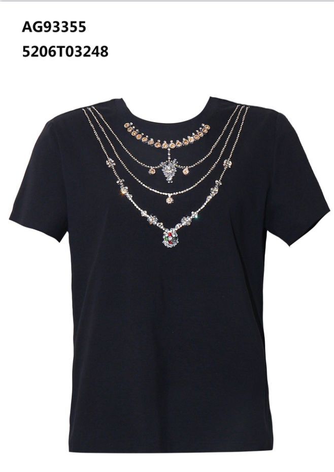 A59 ANOTHER ONE 頸鏈設計閃石短袖T-Shirt - 黑色｜5206T03248