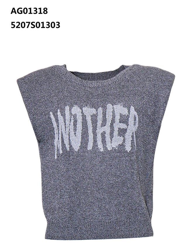 A62 ANOTHER ONE 英文字針織無袖短身上衣 - 深灰色｜5207S01303