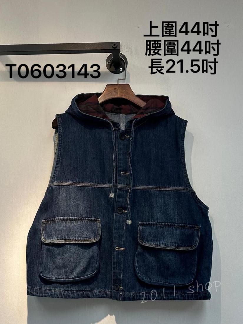 出口日本格仔帽牛仔背心外套 上圍44吋  腰圍44吋 長21.5吋 T0603143