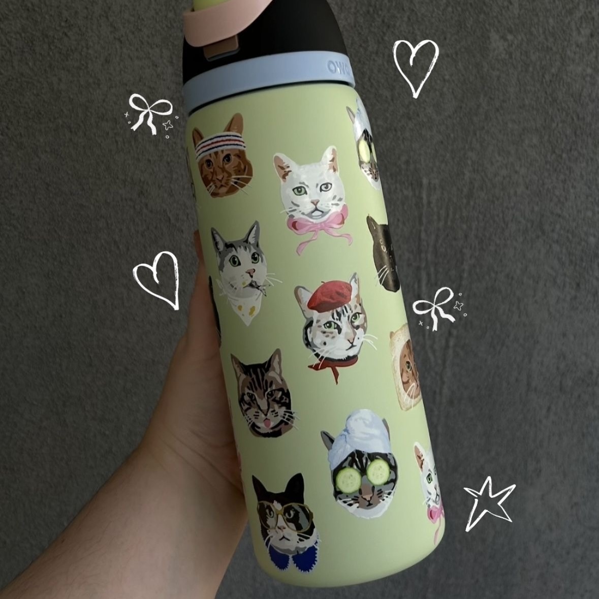 OWALA UO EXCLUSIVE CAT COLLAGE FREESIP® 大頭貓咪拼貼 綠色 保冰杯 不銹鋼 32OZ