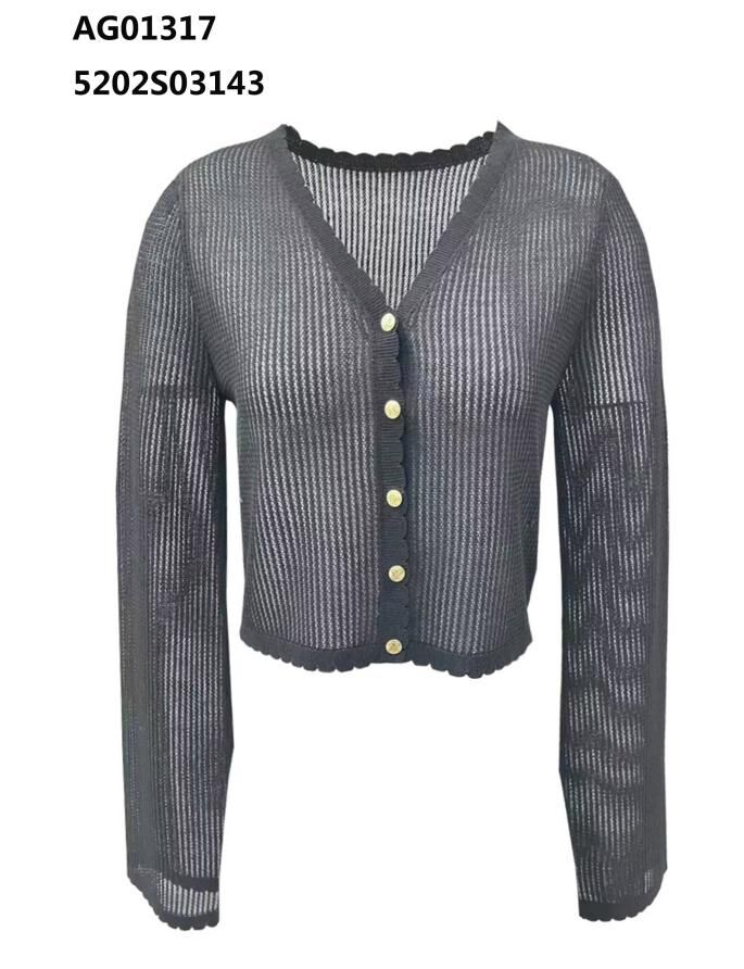 A13 ANOTHER ONE 針織花邊開胸外套 - 黑色｜5202S03143