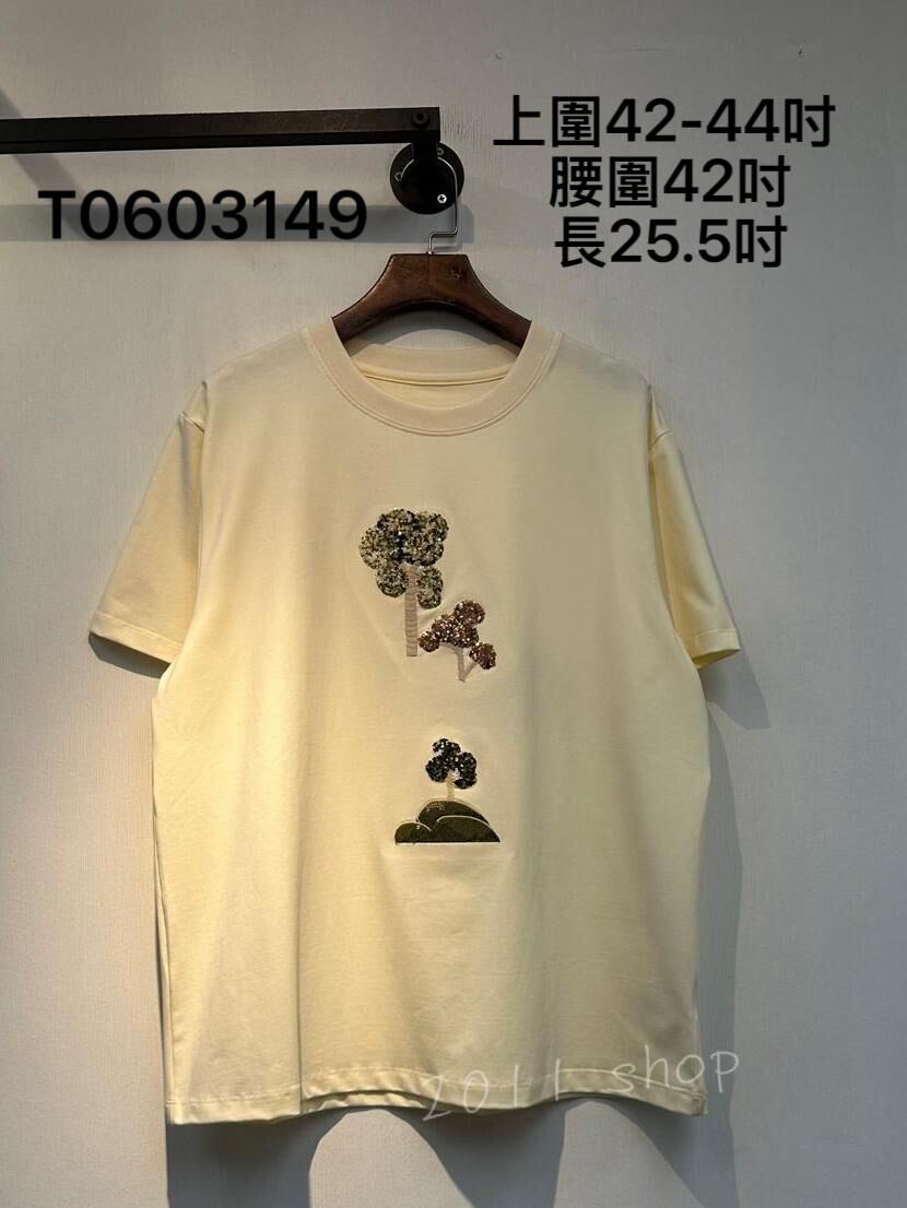 出口日本珠片樹圖案Tee 上圍42-44吋 腰圍42吋 長25.5吋 T0603149