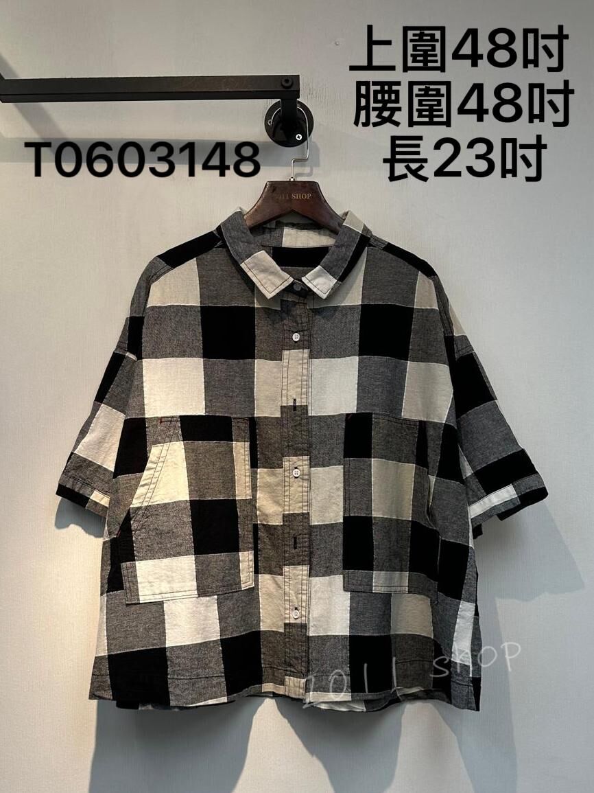 出口日本前後袋格仔恤衫 上圍48吋 腰圍48吋 長23吋 T0603148