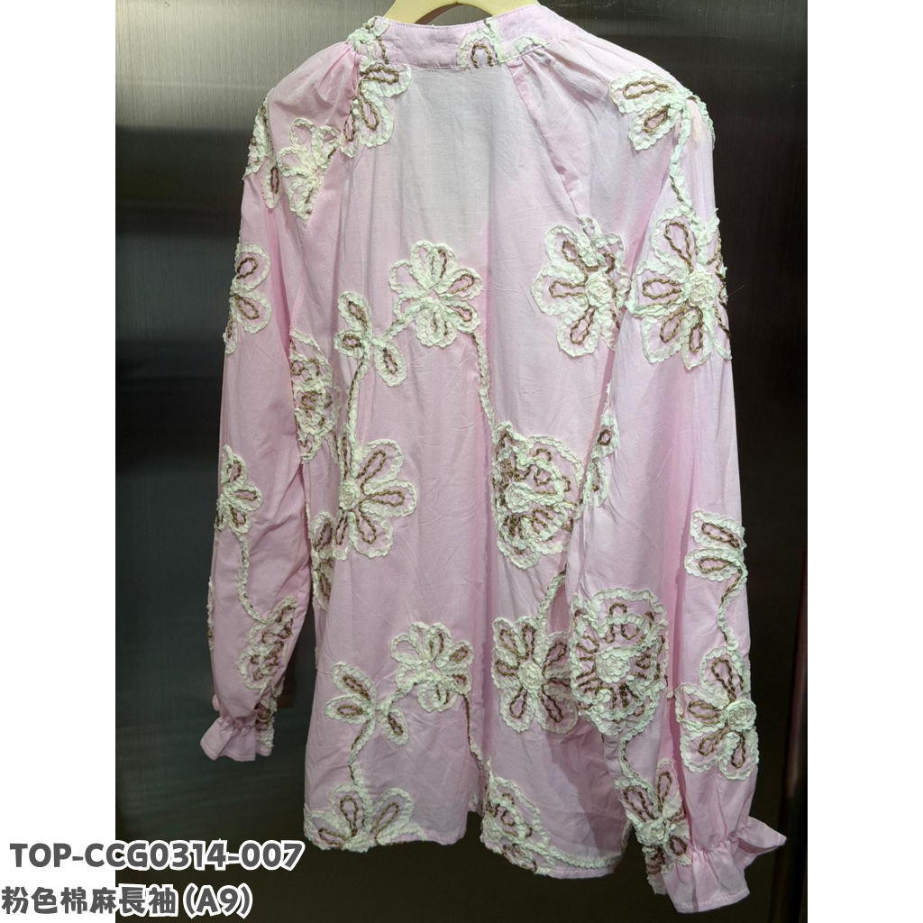TOP-CCG0314-007 粉色棉麻長袖 (A9)