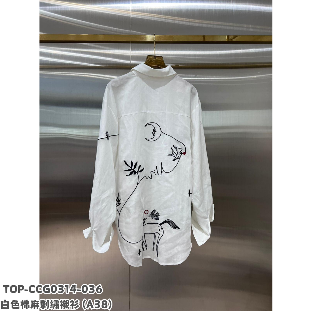 TOP-CCG0314-036 白色棉麻刺繡襯衫 (A38)