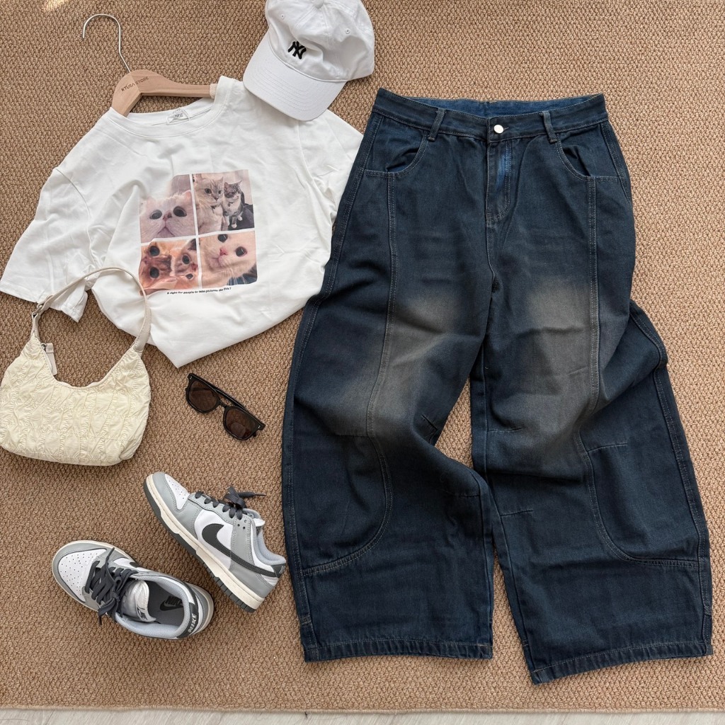 小復古刷色牛仔寬褲  81120