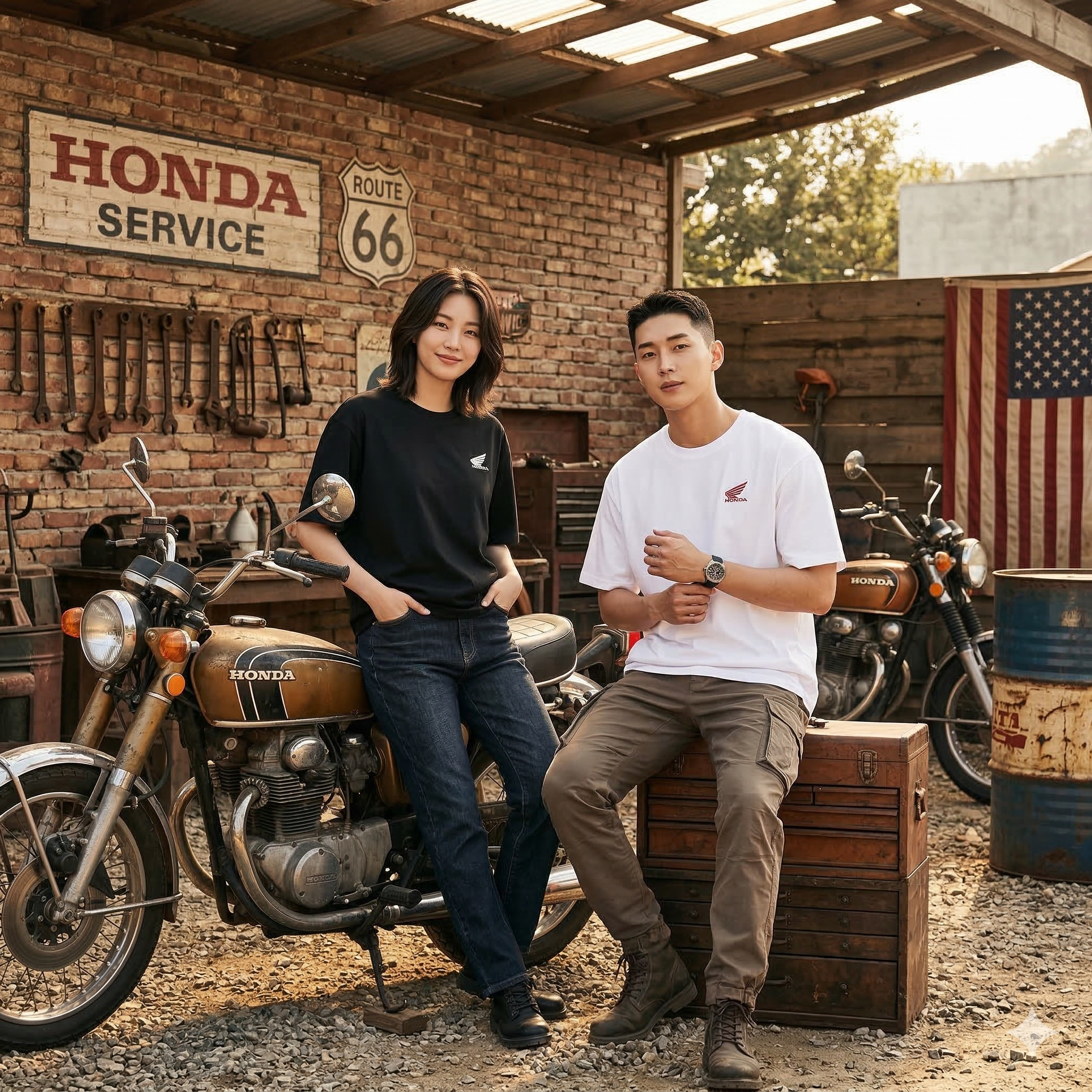 【預購】K031362  Honda 原創翅膀標誌短袖上衣（白 / 黑）[兩件裝]