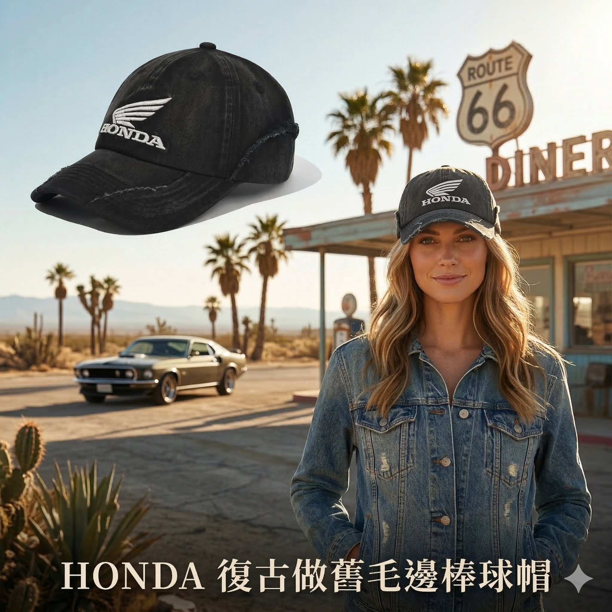 【預購】K031365  Honda 復古做舊毛邊棒球帽