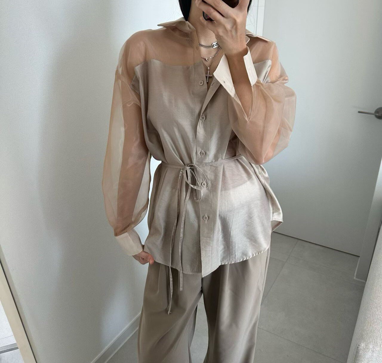 雪紡拼接細紗襯