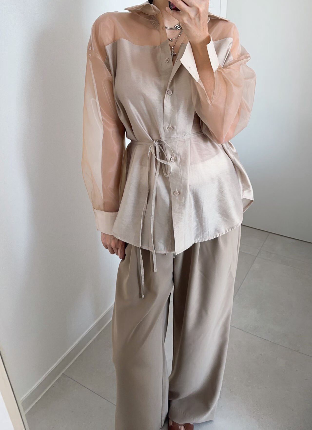 雪紡拼接細紗襯