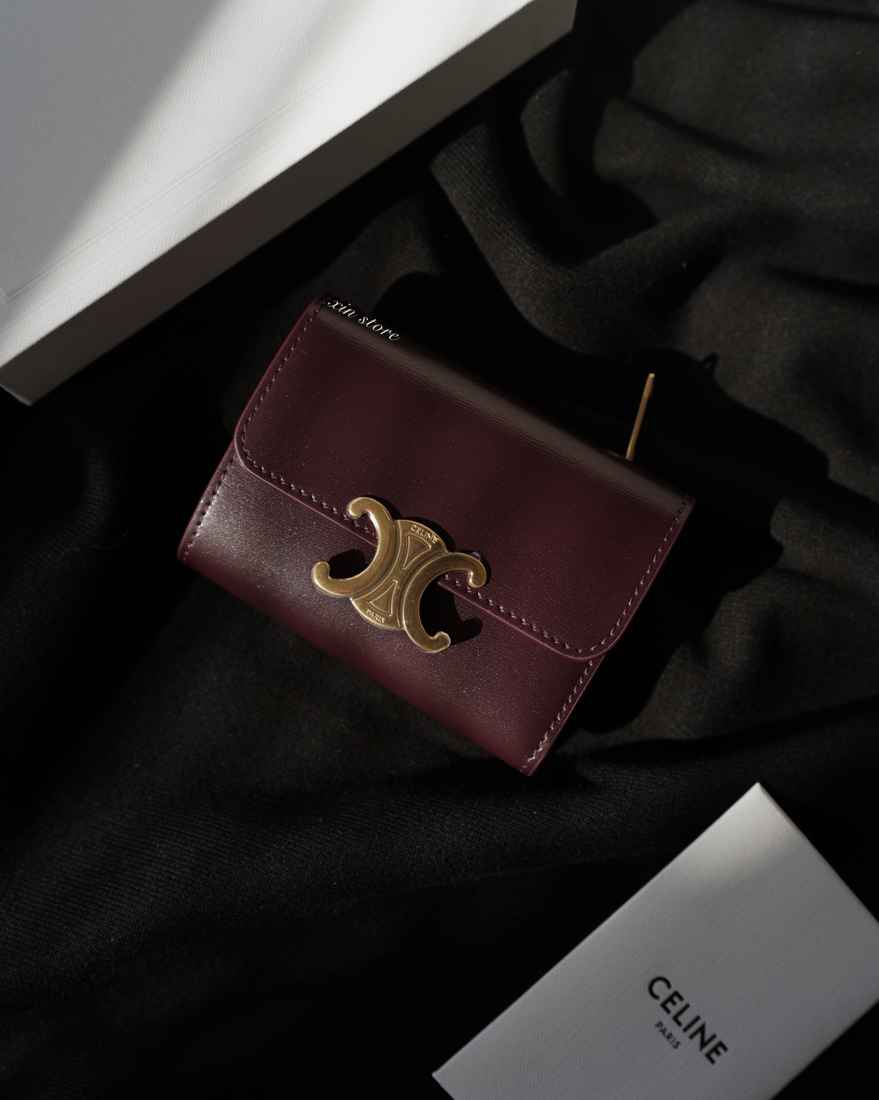 Celine Triomphe Compact 凱旋門 可拆式 皮夾 酒紅