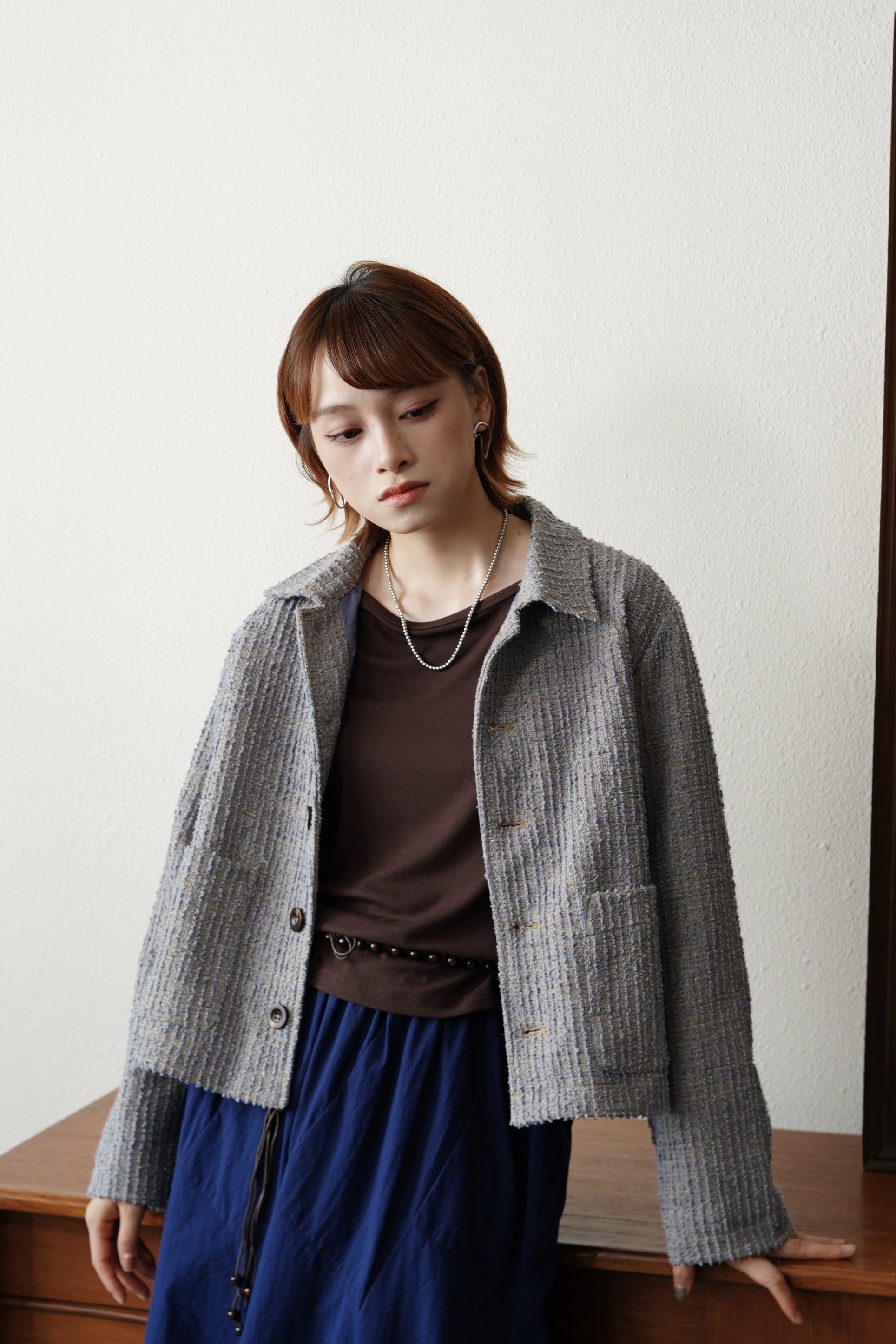 花呢鈕扣反領外套 - JK53859