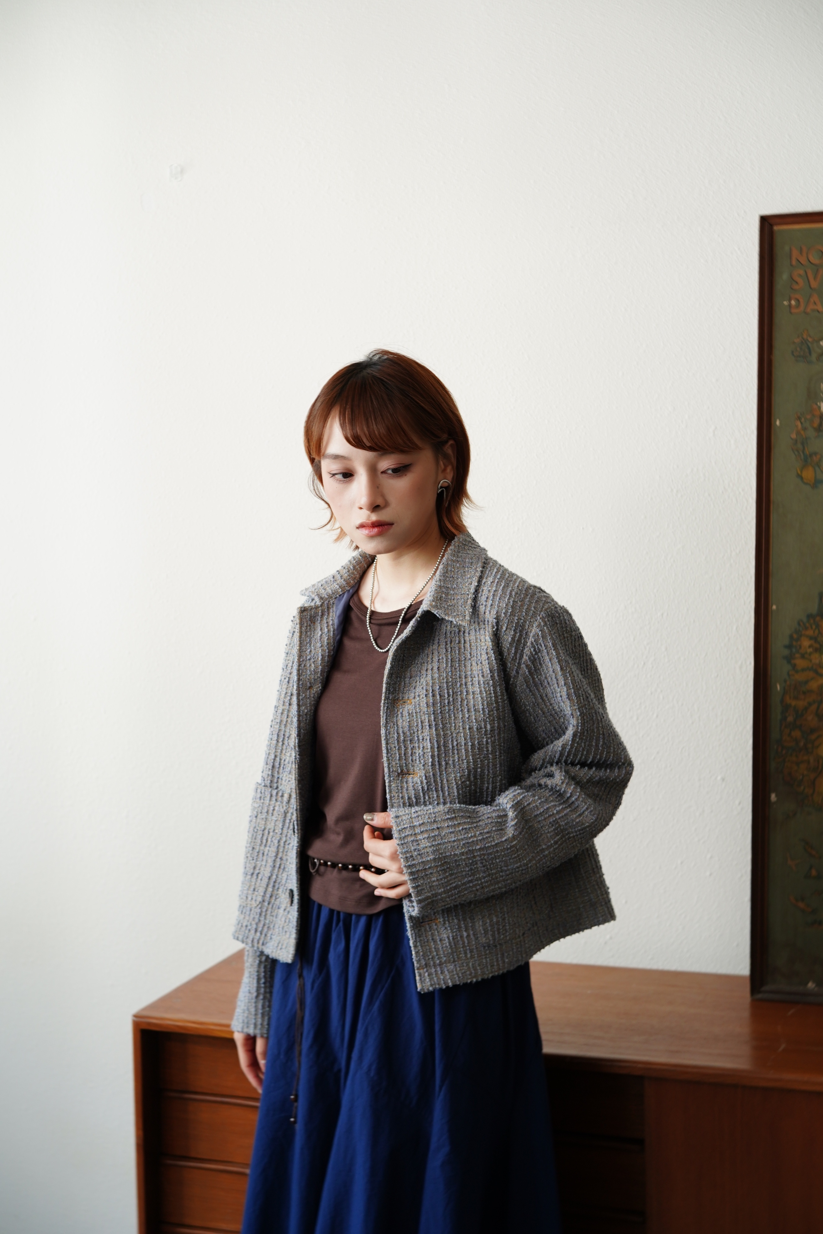 花呢鈕扣反領外套 - JK53859