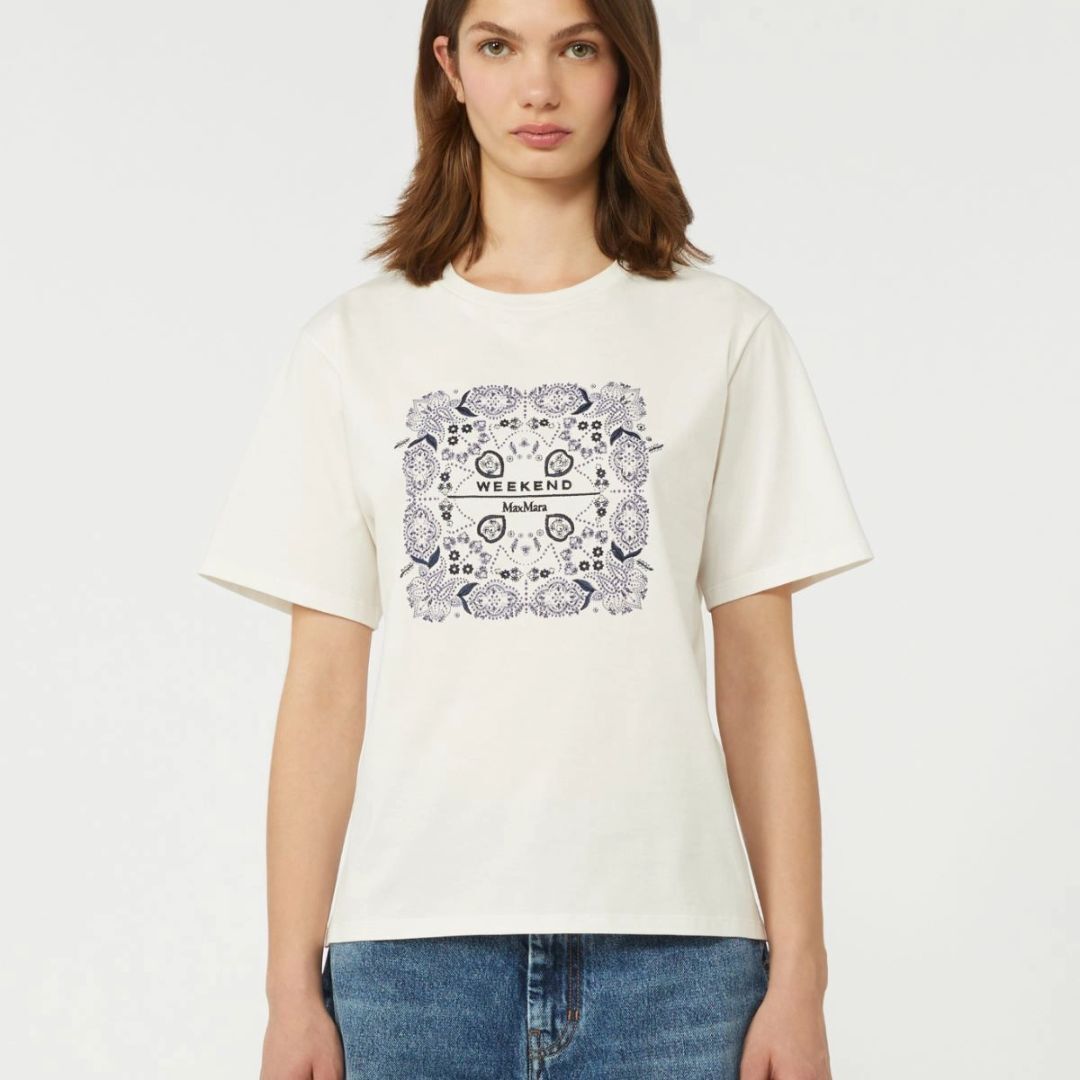 1FF0101-597 [MAX MARA WEEKEND] Print and Embroidery-Adorned Cotton T-Shirt White (SS26) #2615971041600 WKDWEST-006 (C-EU-E)