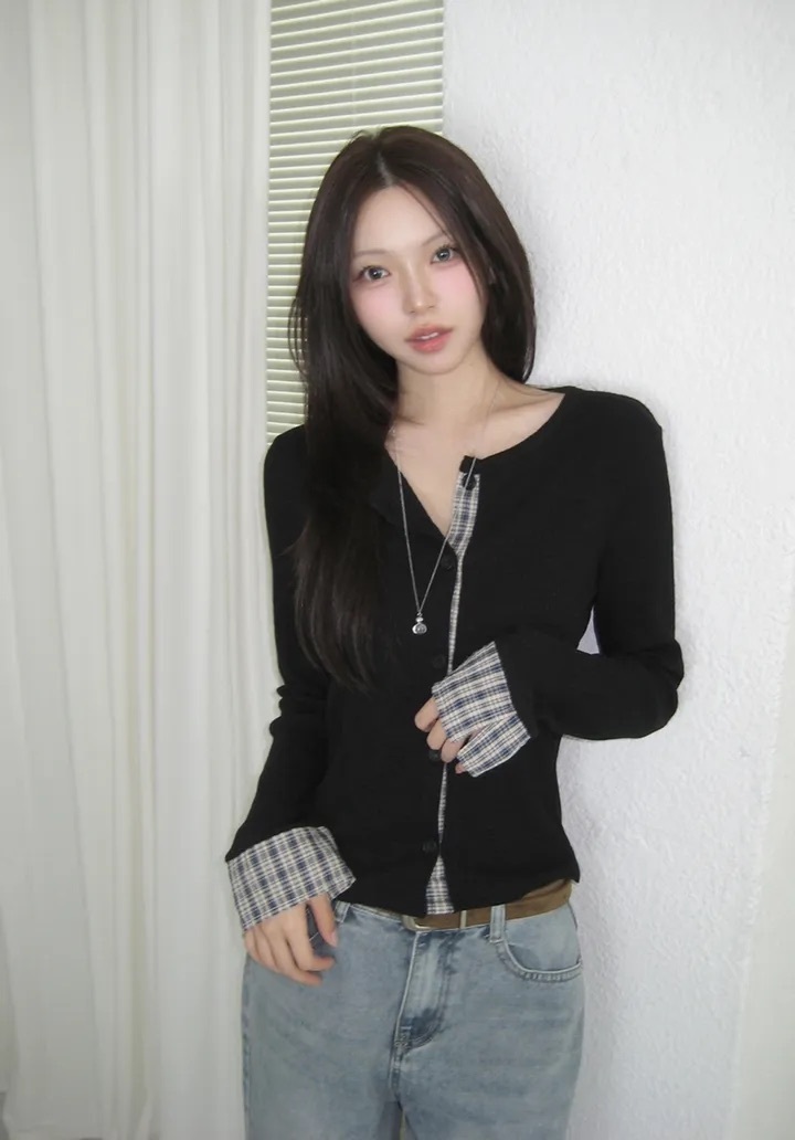 【優惠價現貨】韓國格紋袖口針織外套（2色）