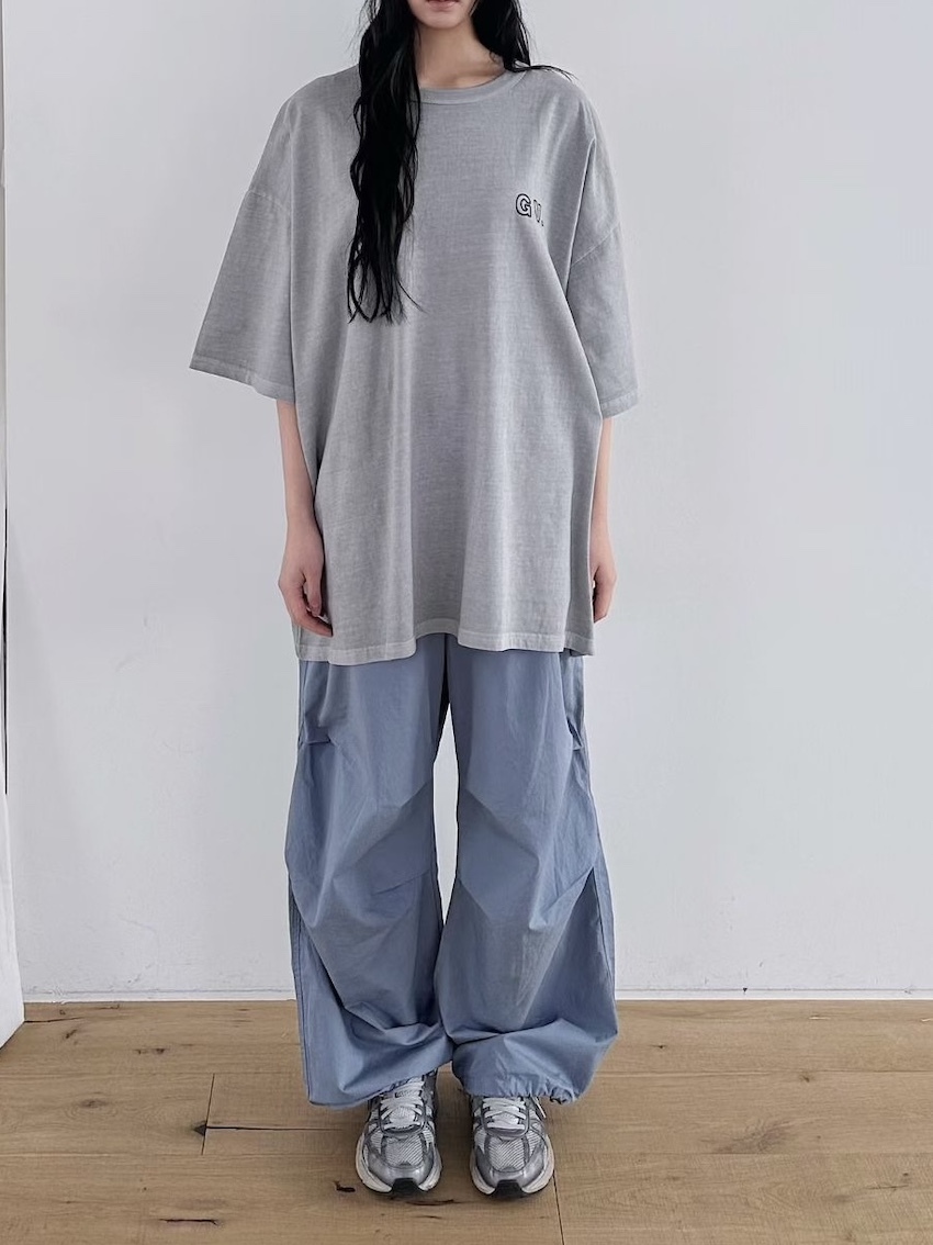 elastic waist knee ruched cargo trousers in BLUE