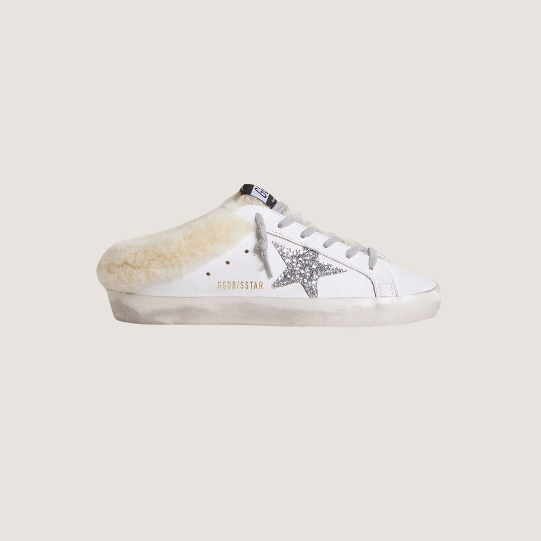 1FF0101-551 [GOLDEN GOOSE] Super-Star Sabots In White Leather With Shearling Lining And Silver Star  (SS26) #GWF00110.F007126.10224 (S-EU-E)