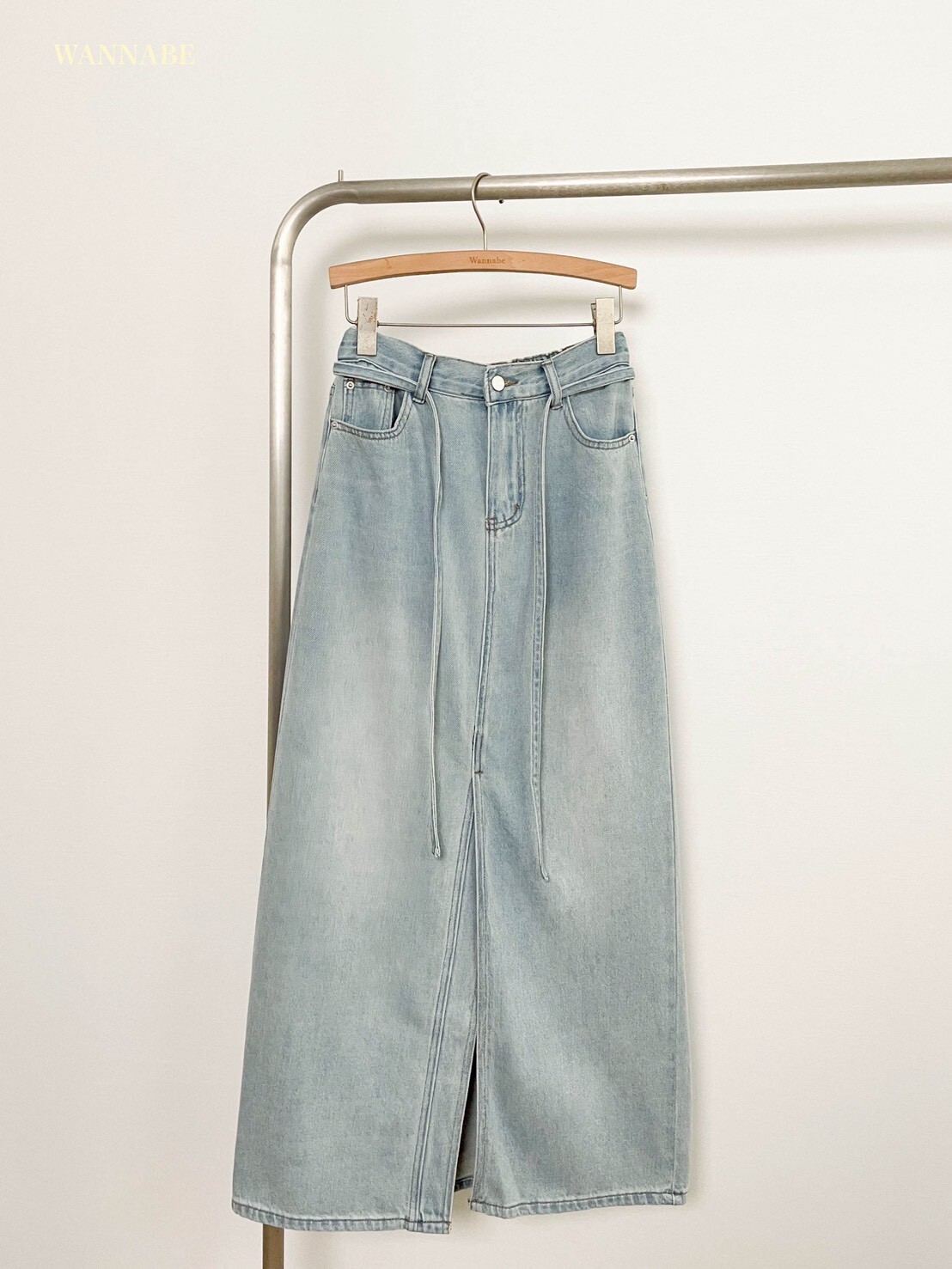 G5933-刷色牛仔開岔裙