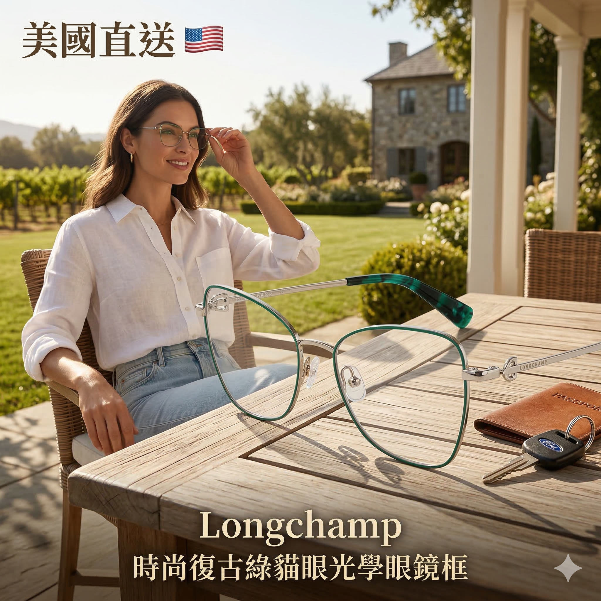 【預購】Longchamp H031423 時尚復古綠貓眼光學眼鏡框