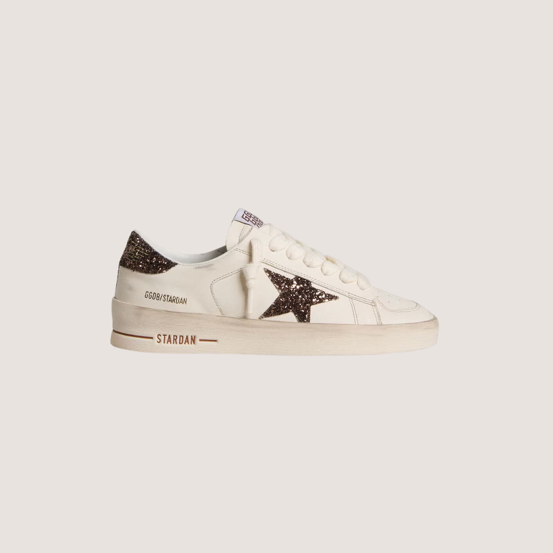 1FF0101-555 [GOLDEN GOOSE] Women'S Stardan In White Leather With Brown Glitter Star And Heel Tab  (SS26) #GWF00128.F007939.10318 (S-EU-E)