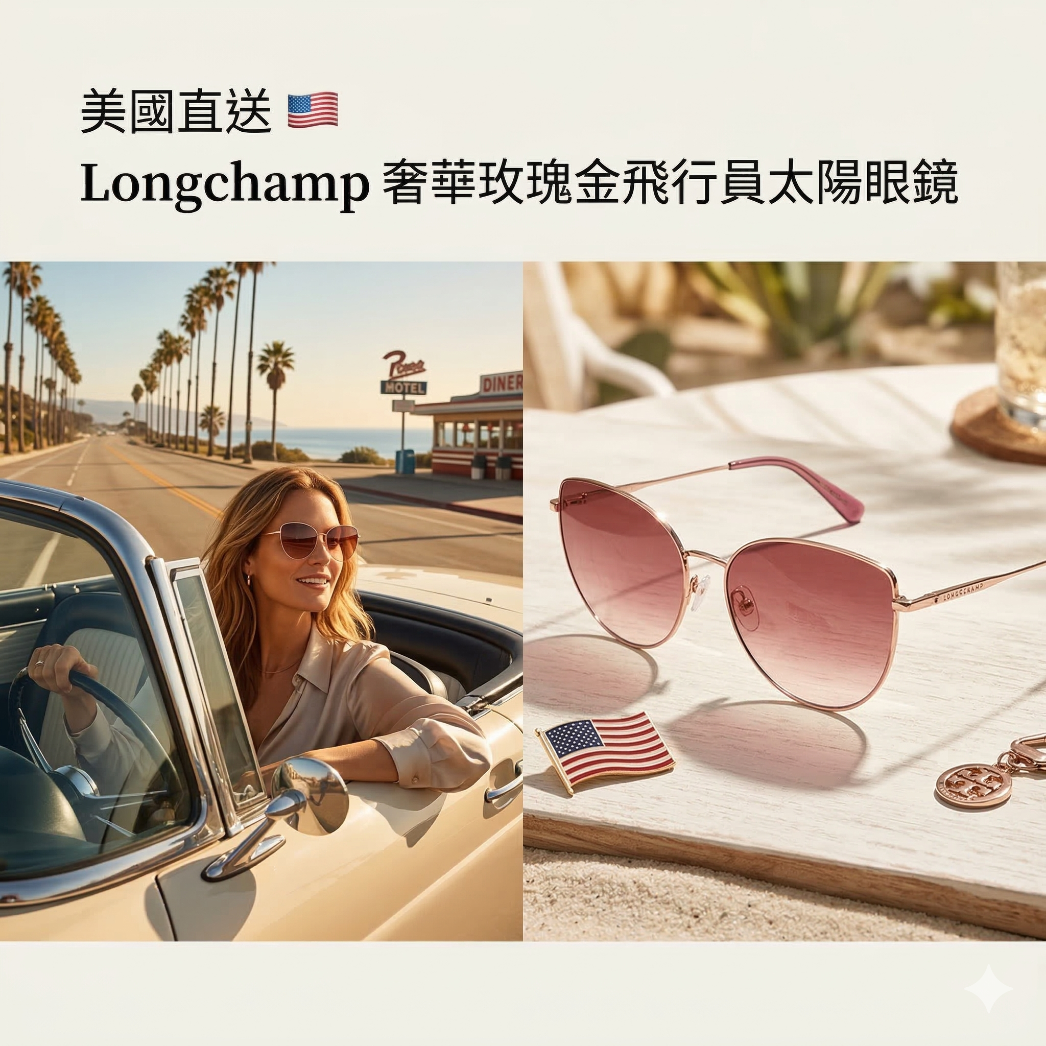 【預購】Longchamp H031427 奢華玫瑰金飛行員太陽眼鏡