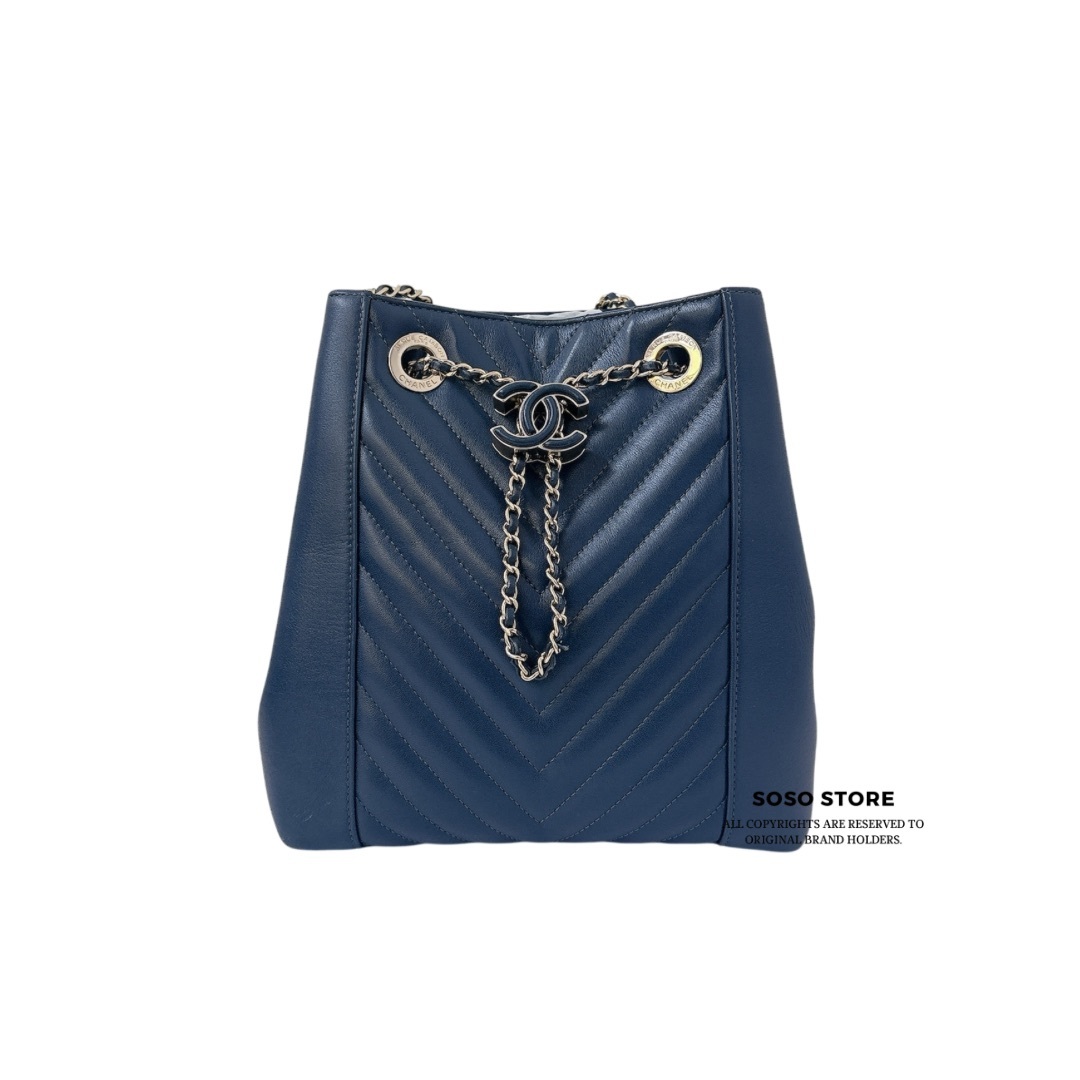 Chanel Chevron Bucket Bag - Blue / GHW