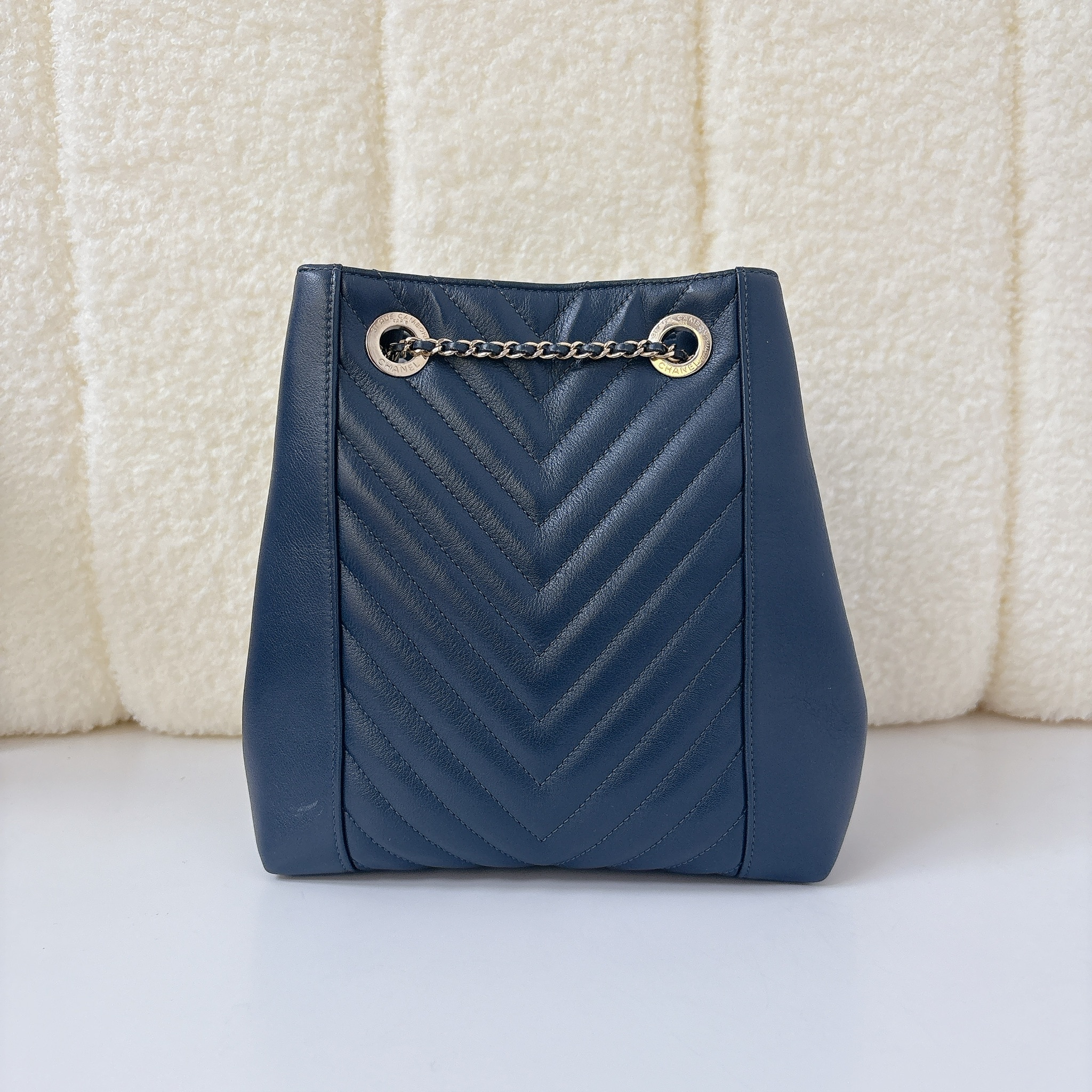 Chanel Chevron Bucket Bag - Blue / GHW