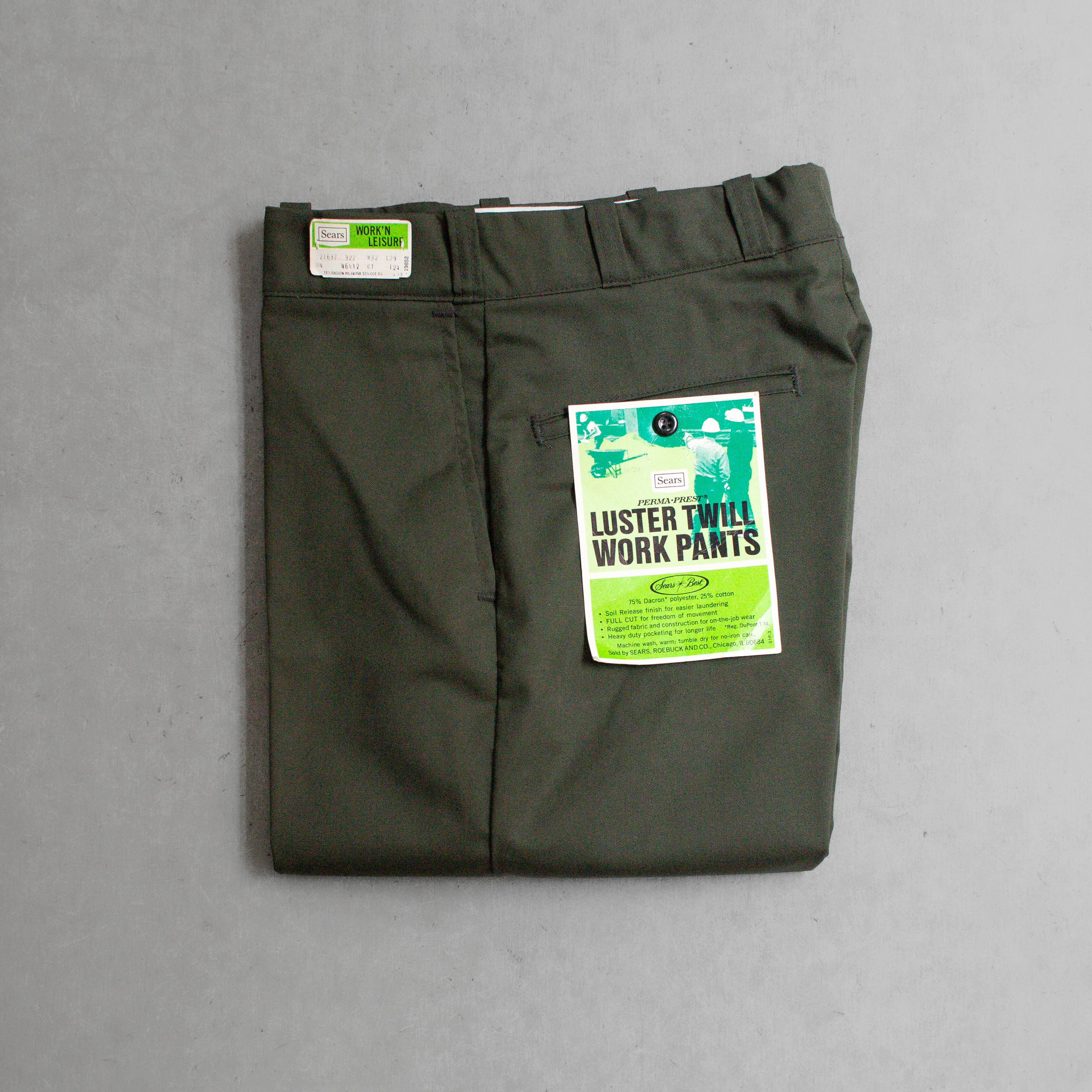 70S NOS SEARS WORK PANTS 美國 庫存新品 軍綠 直筒 工作褲 長褲