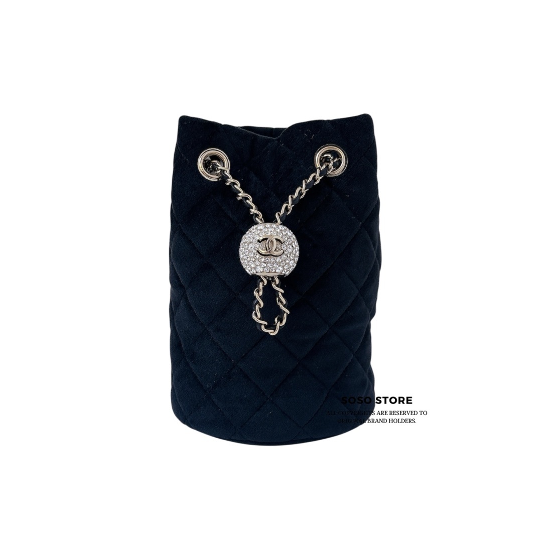 Chanel Crystal Pearl Crush Drawstring Bag - Black / GHW