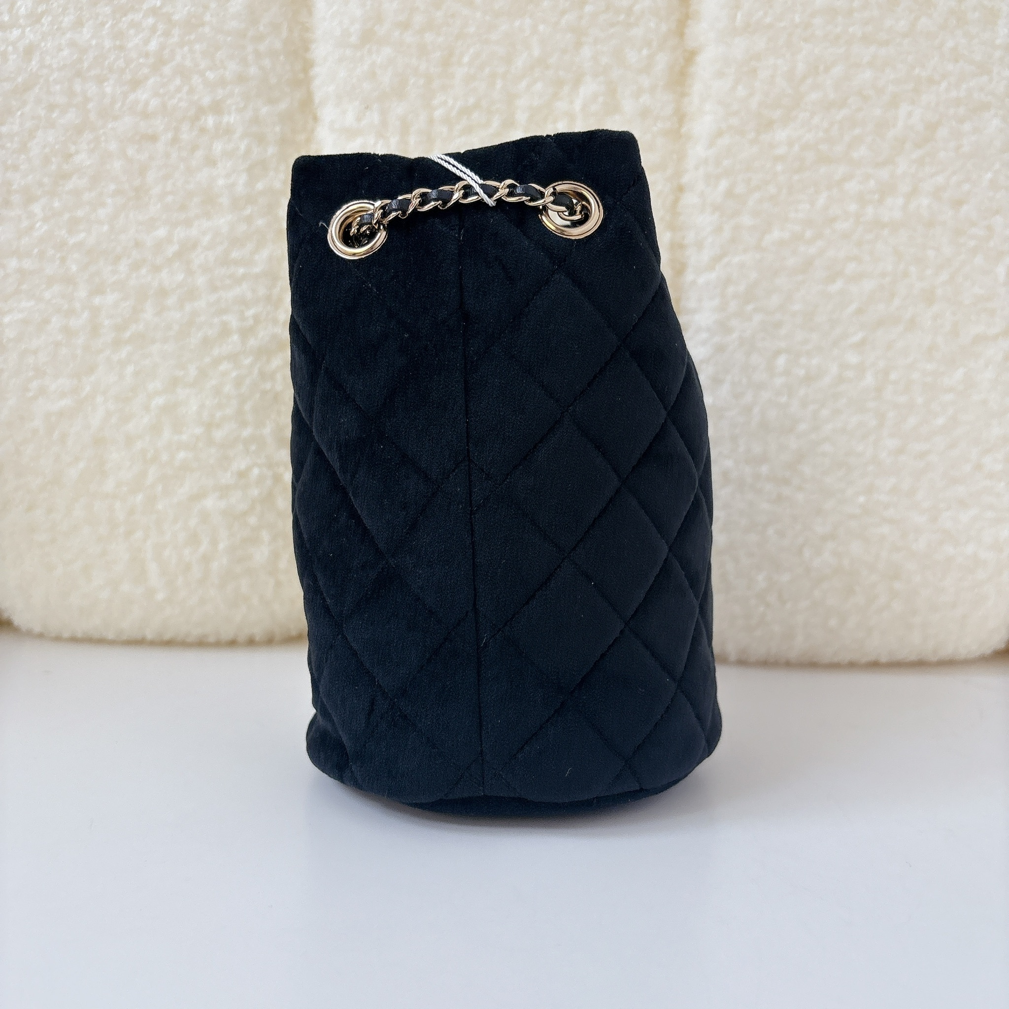 Chanel Crystal Pearl Crush Drawstring Bag - Black / GHW