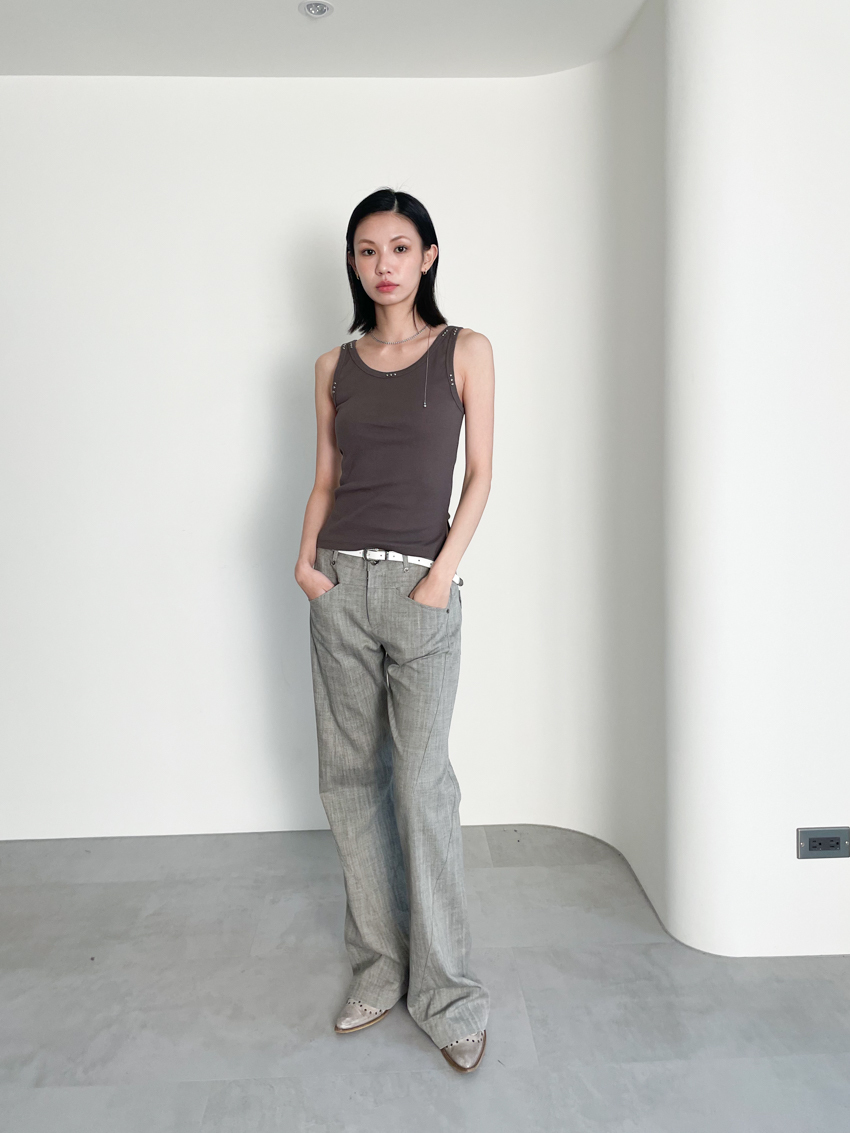 textured slim mid-low bootcut trousers in GRAY