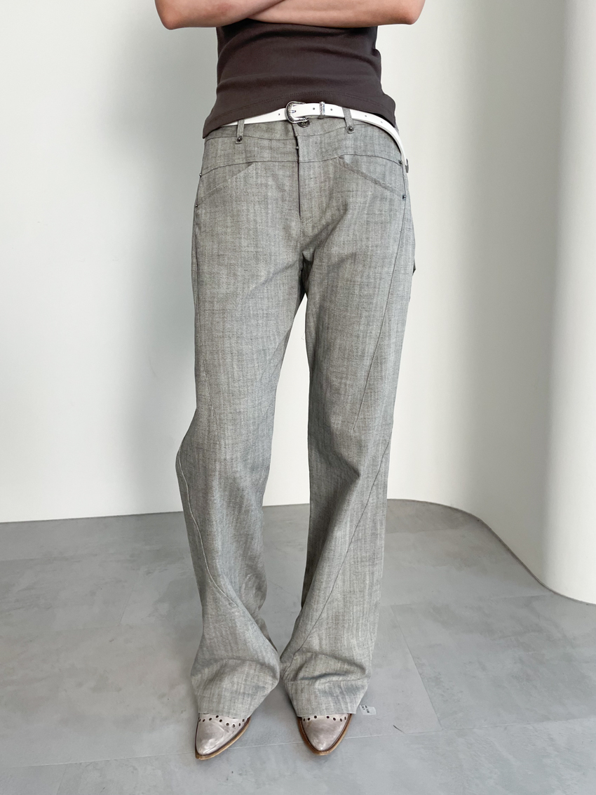 textured slim mid-low bootcut trousers in GRAY