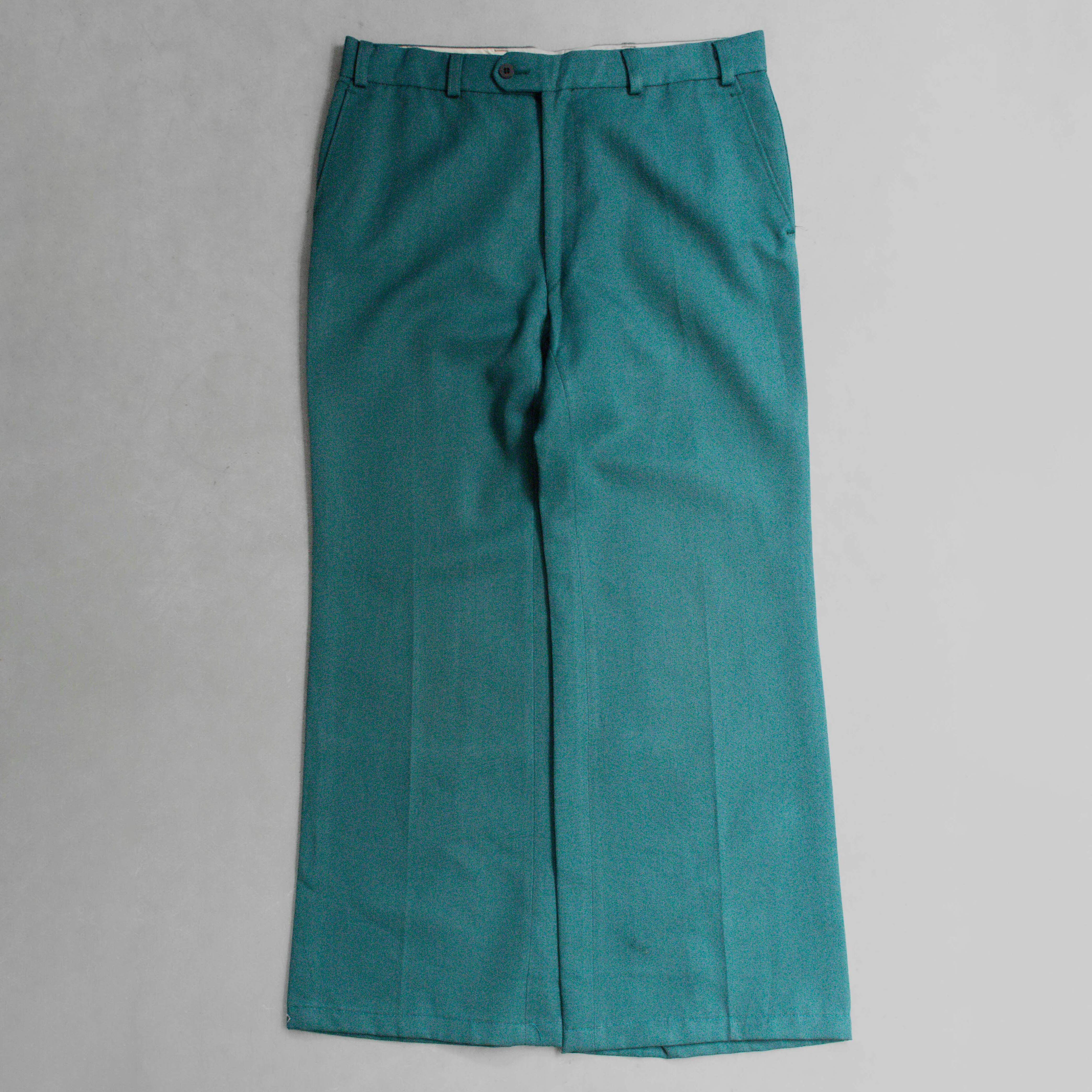 VINTAGE FLARE PANTS 歐洲 藍綠色 素面 羊毛 混紡 靴型 喇叭 長褲