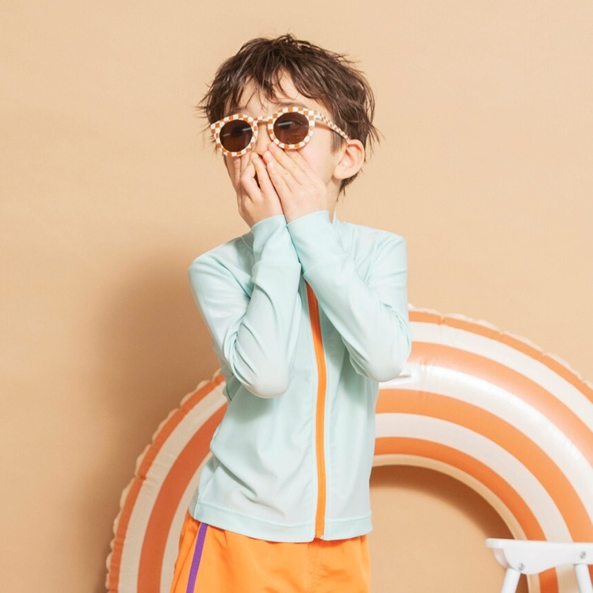 日本 90-150 撞色拉鍊防曬泳衣 外套 2色